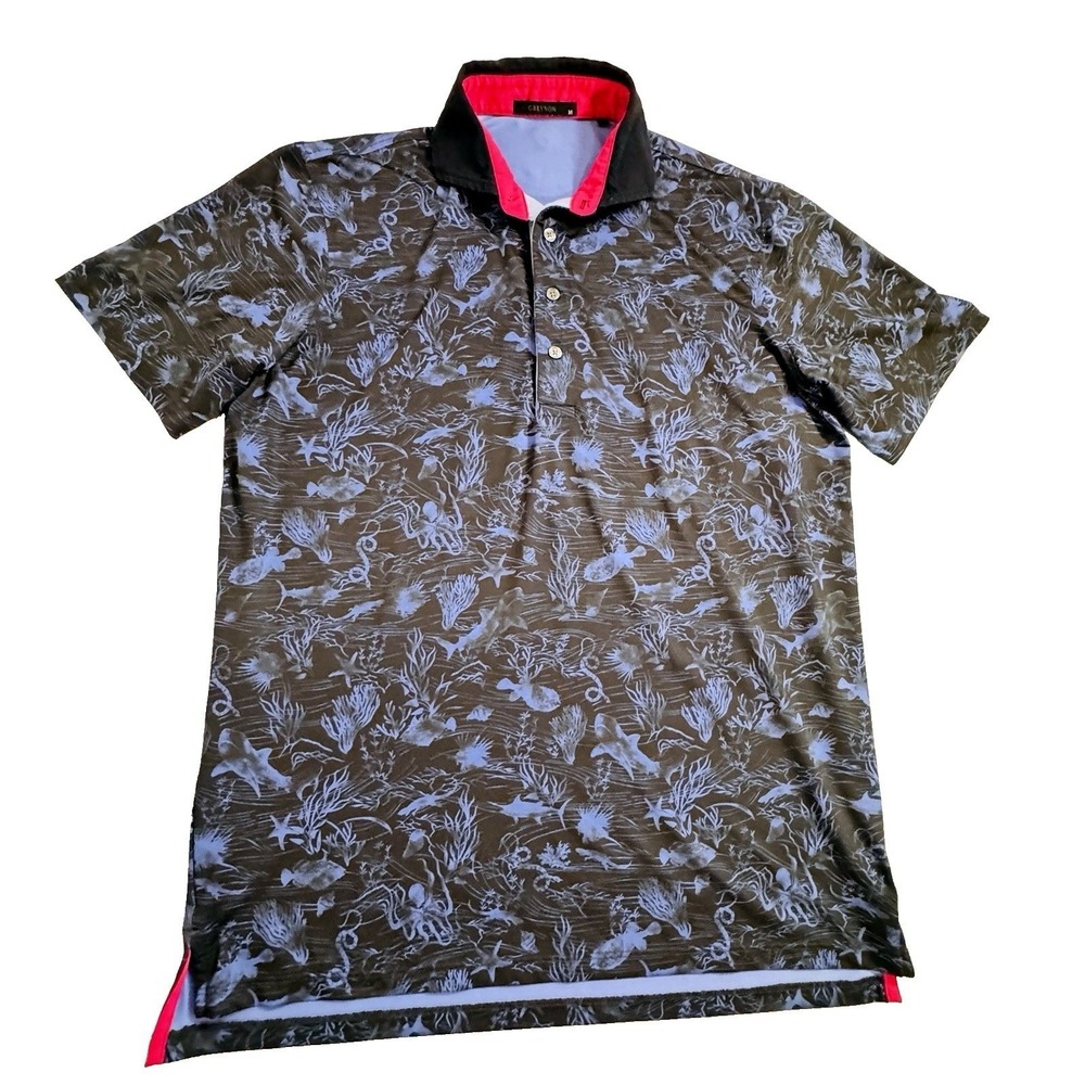 Greyson Golf Polo Shirt Men's M Ocean Curiosities Pattern Stretch Performance